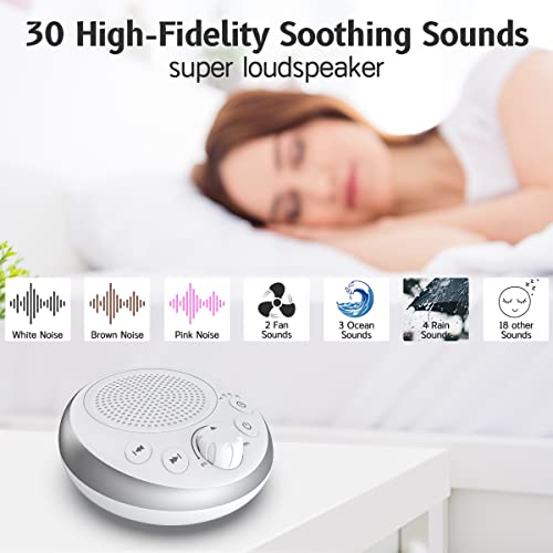 Loud Pink Noise Sound Machine Sleep Machine Nostop 30 Soothing Sounds for Baby Kids Adults Sleep Pinknoise Machine 36 (White)