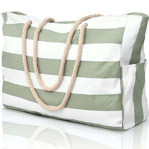 Beach Bags for Women Large Waterproof Beach Tote Bag Zipper Beach Bags Waterproof Sandproof Swim Pool Bag Large Tote (Light Green)