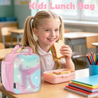 Kids Lunch box Insulated Soft Bag Mini Cooler Back to School Thermal Meal Tote Kit for Girls (Glitter-Unicorn)