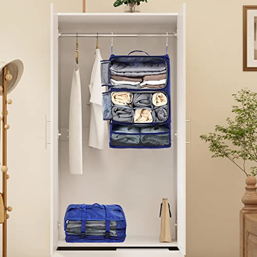 Travel Portable Hanging Shelves Closet Organizer Packing Luggage Storage with Multifunctional and Foldable Invisible Compartment (Blue / XX-Large)