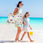 Large Beach Bags Totes Canvas Tote Shoulder Bag Soft Wave Water Resistant Bags for Gym Travel Daily Ocean (Hand Drawn Flowers)