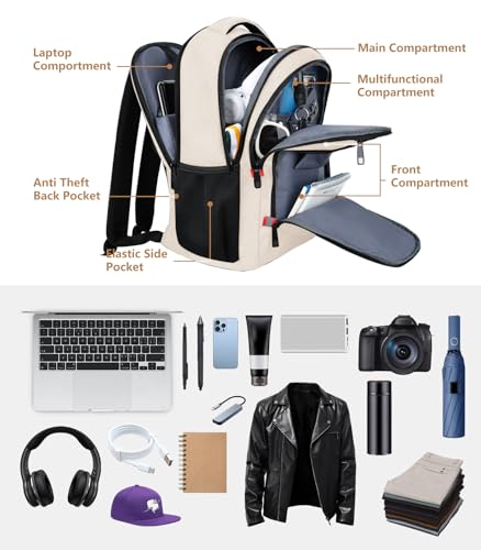 Travel Laptop Backpack for Women (A5-beige / 15.6)