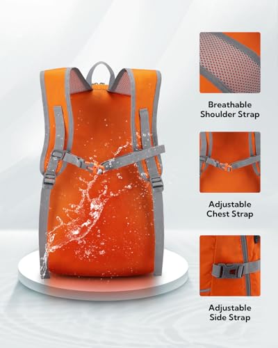 Small Lightweight Packable Hiking Backpack Foldable Travel Daypack (G-orange / 25L)