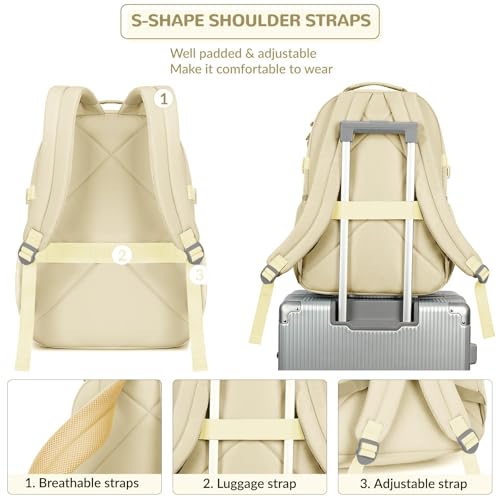 Water Resistant Backpack with Mulitiple Pockets for School Travel Outdoor College (Beige)