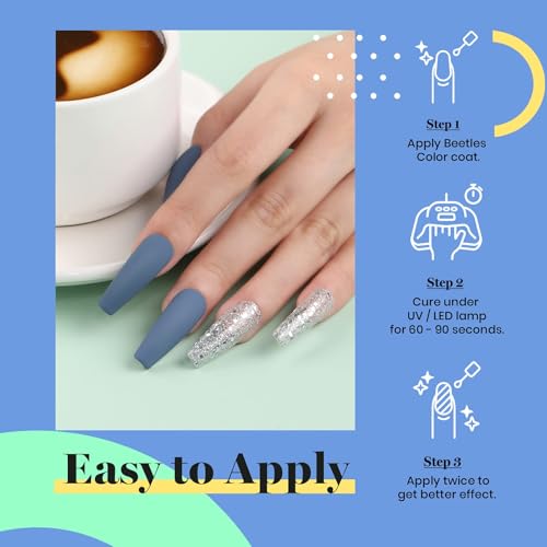 Beetles Blue Gel Nail Polish 15ML Soak Off UV Gel for Fall Nail Art DIY (D - Creme Blue | Grayish Blue)