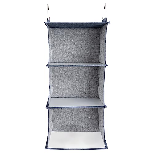 Hanging Cotton Blend Closet Organizer with 3 Storage Shelves (Denim)