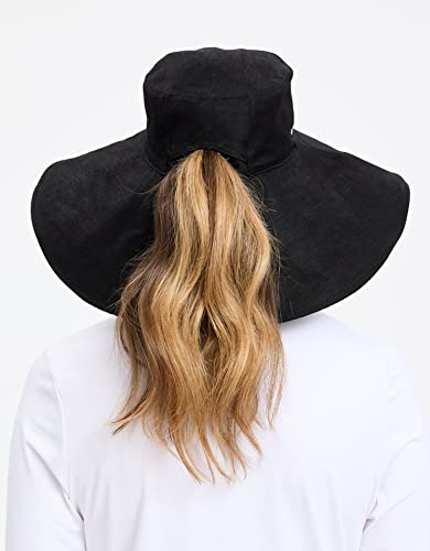 Women's Ultra Wide Cotton Linen Hat UPF 50+ (Large-X-Large / Black)