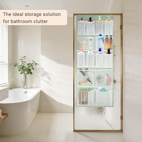 16 Pockets Over Door Hanging Storage Organizer with 4 Kinds Pouch (Medium-Green: Pack of 1)
