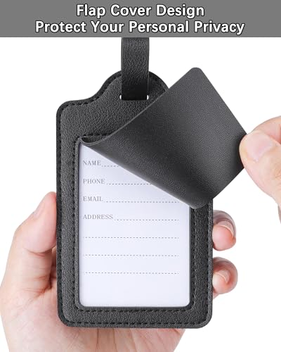 Leather Luggage Tags for Suitcases (Black / 2 Pack)