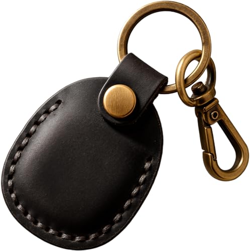 Genuine Leather AirTag Holder Compatible with Apple AirTag 2nd Gen & 1st Gen (Black)