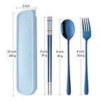 3 PCS Stainless Steel Travel Camping Flatware Set Fork Spoon Chopsticks with Portable Case (Blue)