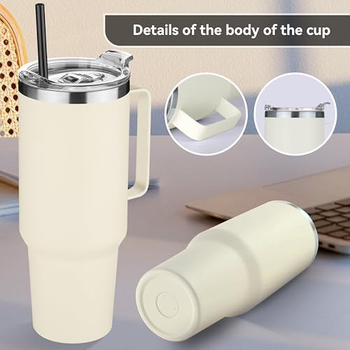 40 oz Stainless Steel Tumbler with Handle (Beige / 40 Ounces-4)