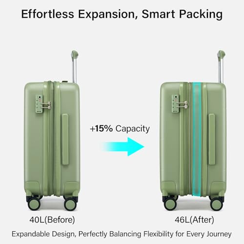 Carry On Luggage 22x14x9 Airline Approved Hardside 20 Inch Suitcase (Bamboo Green / 20 Inch EXT)