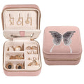 Travel Jewelry Organizer Boxes for Women Small Portable Necklace Earrings Bracelet Rings Travel Case Best Friend Birthday Gifts for Women Trendy (Butterfly_Pink_Gray)