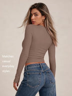Womens Long Sleeve Shirts Basic Compression Tops Coffee Grey M (Medium / Coffee Grey)