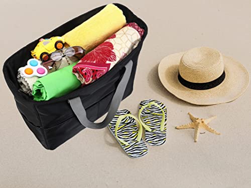 Waterproof Beach Tote Pool Bags for Women Ladies Extra Large Gym Tote Carry On Bag With Wet Compartment for Weekender Travel (M-black)