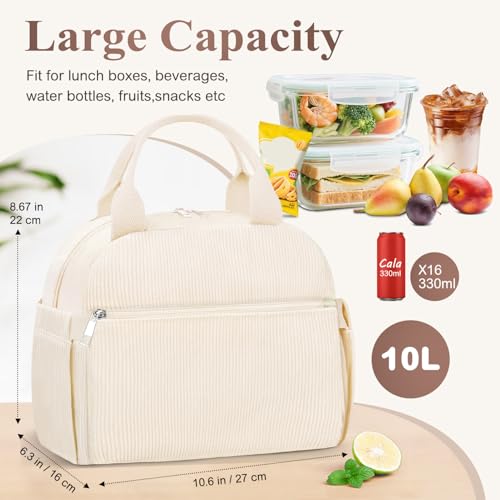 Lunch Bag Lunch Box for Women (B-B-Corduroy Beige / Medium - 10L)