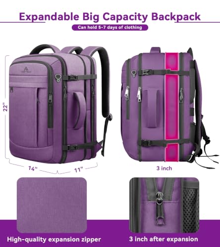 55L Carry On Backpack For Women (Purple / 18.4 Inch (22''x14''x11''))