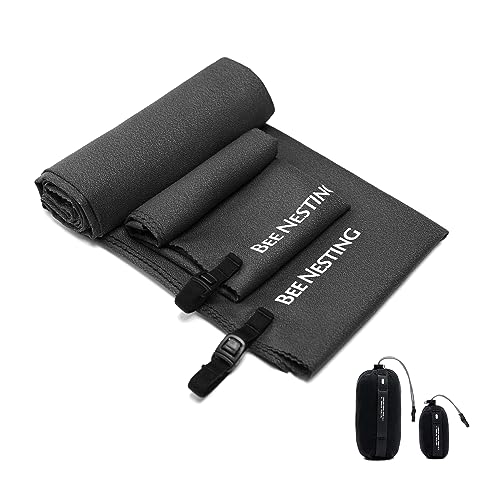 Ultralight Quick Dry Towels in XLarge & Small Sizes with Compact Packable Pocket Microfiber Towel for Backpacking Travel Beach Hiking Swimming Sports & Yoga (XL&S / Black)