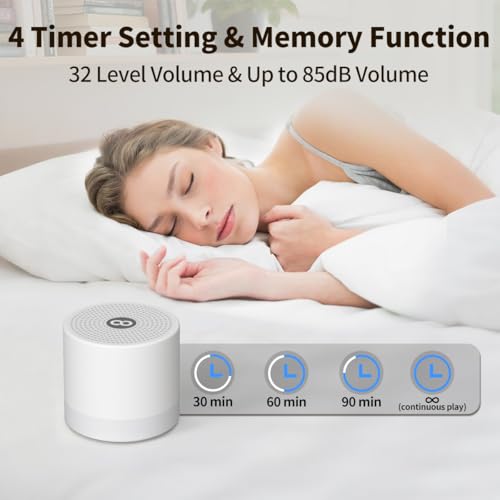 Sound Machine Mini White Noise Machine with 30 Soothing Sounds 4 Timers Memory Function for Newborn Baby Kids Adults Portable Rechargeable Sleep Brown Noise Machine for Travel Camping Home Office (White)