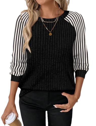Womens Tops Long Sleeve Shirts Sweaters for Women Fall Teacher Outfits (Medium / Black White)