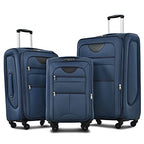 Softside Luggage Set Softshell Lightweight 3 Piece Spinner Suitcase (Softside Luggage(22/26/30) / Deep Blue)
