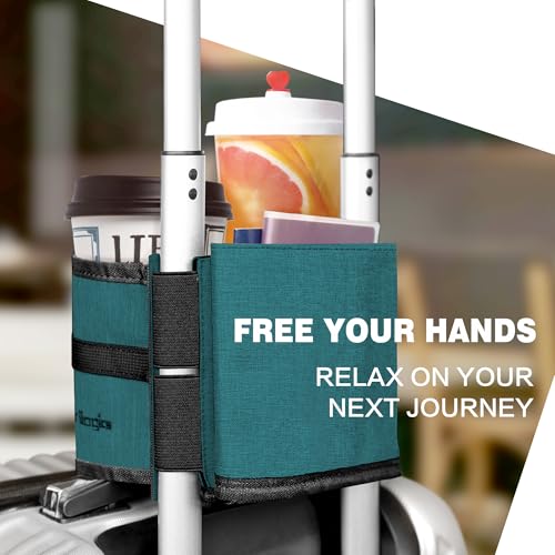 Luggage Travel Cup Holder Hands Free Drink Caddy for Suitcase Handle (Teal)