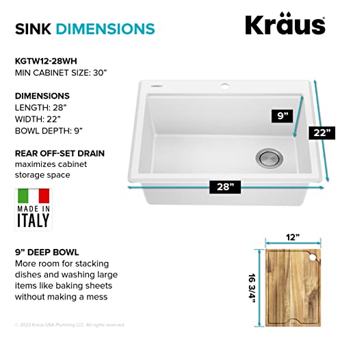 Bellucci 28 inch Granite Workstation Drop In Top Mount Single Bowl Kitchen Sink in White with Accessories (28 Inch / White)