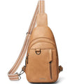 7L Sling Bag for Women Men Leather Small Sling Backpack Daypack Anti Theft Fanny Pack Crossbody Purse Travel (Regular Size-tan)