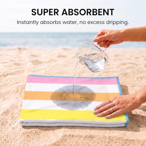 2 Pack Microfiber Beach Towel Oversized 71x32 Colorful Blue Striped (2 Pack Multi Color / X-Large (32x71 inches))