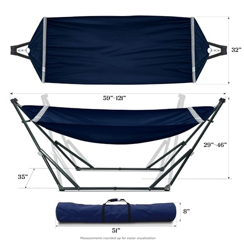 Heavy Duty Hammock Stand with Canvas Net (3. Navy)