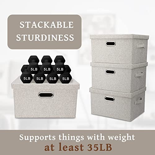 Storage Bins with Lids Fabric Closet Organizers Cubes Office Organization (Beige / Medium -5 Pack)
