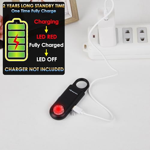 135dB Rechargeable Personal Alarm with Ultra Bright Flashlight (Black / Rechargeable & Built-in Flashlight)