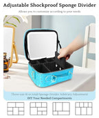 Travel Makeup Bag Cosmetic Bag with Lighted Mirror (Aqua Blue / Medium)