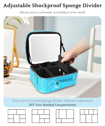 Travel Makeup Bag Cosmetic Bag with Lighted Mirror (Aqua Blue / Medium)