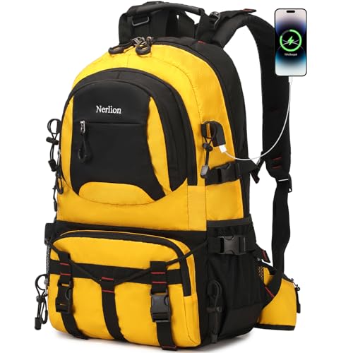 Nerlion 40L Hiking Backpack Travel Backpack for Men Women Camping Waterproof Outdoor Hiking Daypack Lightweight Backpack (A5- Yellow)