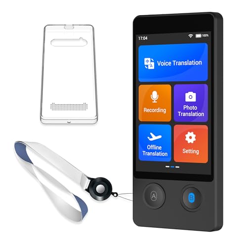 Translator Device W12S Support 144 Languages and Accents 98% High Accuracy Rapid Two Way Translation in 1s with Protective Case and Lanyard W12S Black
