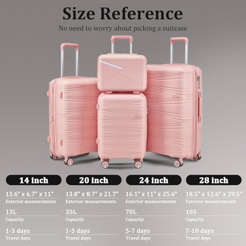 Luggage Sets 6 Piece Expandable Suitcase (Pink / 6 Piece Set (14in/20in/24in/28in/DB/TB))