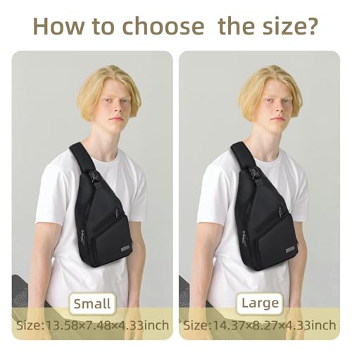 Crossbody Sling Bag Men Women (Black Leather / Small)