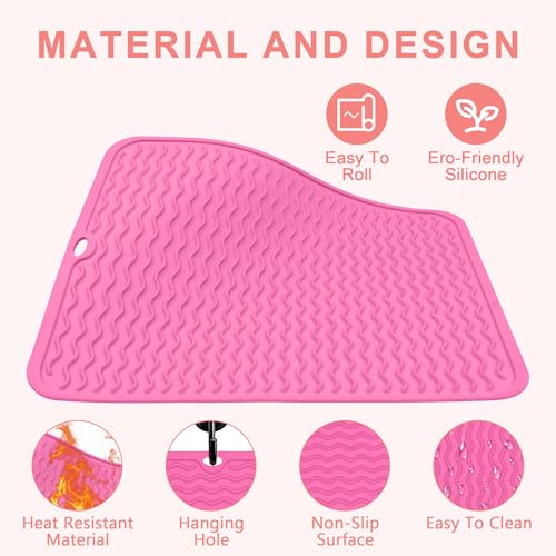 Oversize Silicone Heat Resistant Mat for Hair Tools (Hotpink)