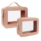 Clear Makeup Bag Set for Women (Dual Dark Pink)