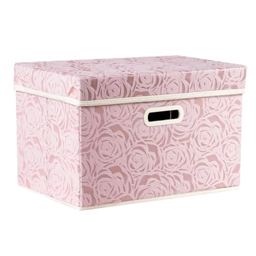 Collapsible Storage Boxes with Lids Fabric Decorative Storage Bins Cubes Organizer Containers Baskets with Cover Handles Divider for Bedroom Closet Living Room 14.9x9.8x9.8 Inch 1 Pack (Pink / Medium(1-Pack))