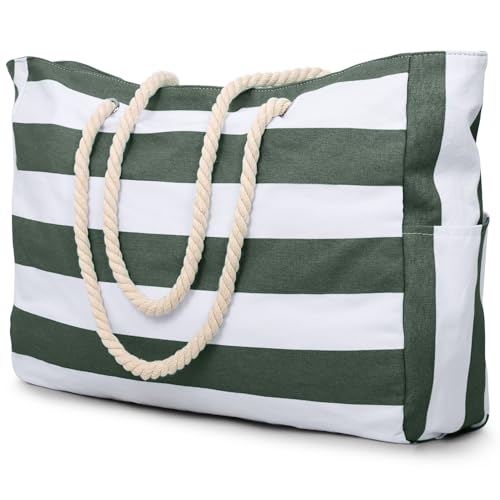 Beach Bags for Women Large Waterproof Beach Tote Bag Zipper Beach Bags Waterproof Sandproof Swim Pool Bag Large Tote (Army Green)