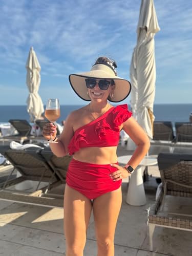 Womens Sun Hat with Ponytail Hole Wide Brim Beach Straw Visor (Medium / Beige With Black)