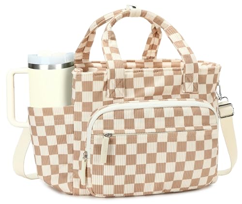Insulated Lunch Box for Work with Cup Holder (Checkered Brown White / 17L)