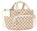 Insulated Lunch Box for Work with Cup Holder (Checkered Brown White / 17L)