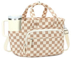 Insulated Lunch Box for Work with Cup Holder (Checkered Brown White / 17L)