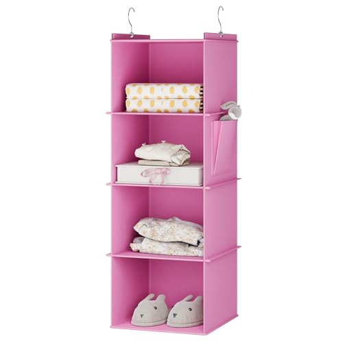 Hanging Closet Organizer and Storage (4-SHELF / Light Pink)