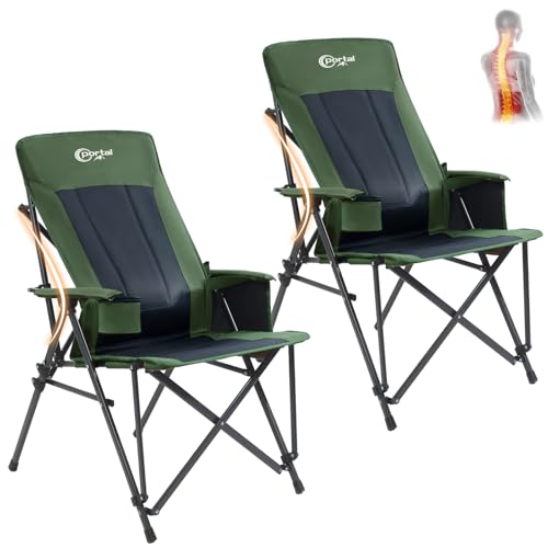 Camping Chair with Lumbar Support for Adults Folding Portable High Back Oversized (Green 2 Packs)