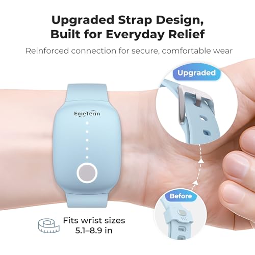 Fashion FDA Cleared Relieve Nausea Electrode Stimulator Morning Sickness Motion Travel Sickness Vomit Relief Rechargeable No Gel Drug Free Wrist Bands Without Side Effects (Blue)